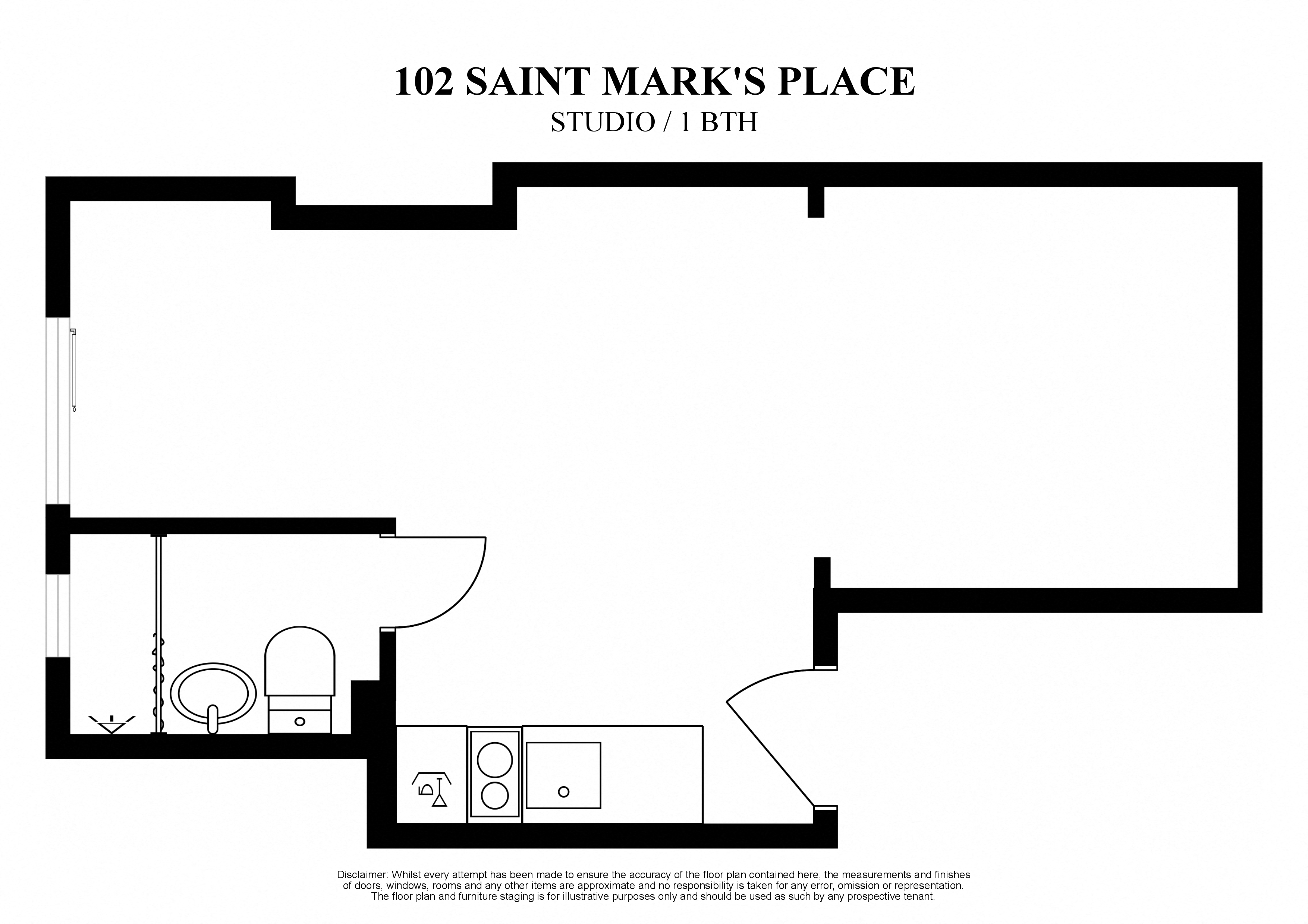 Floor plan for studio, 1 bath